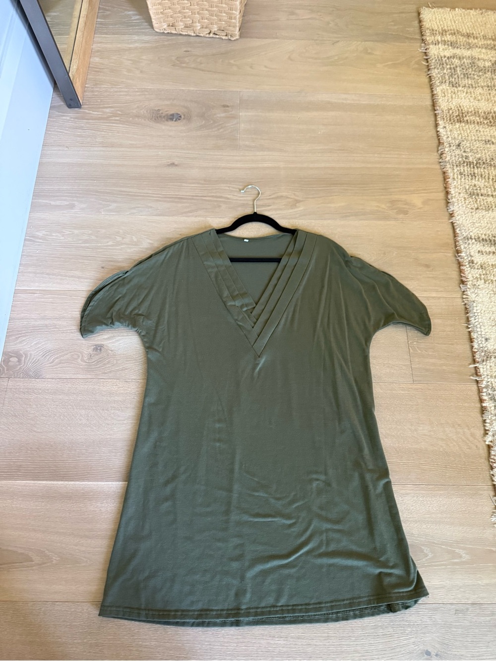 Olive V-Neck Tunic Mini Dress - Unbranded